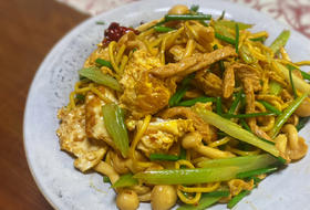 Stir-fried Noodles with Mushrooms, Pork, and Vegetables