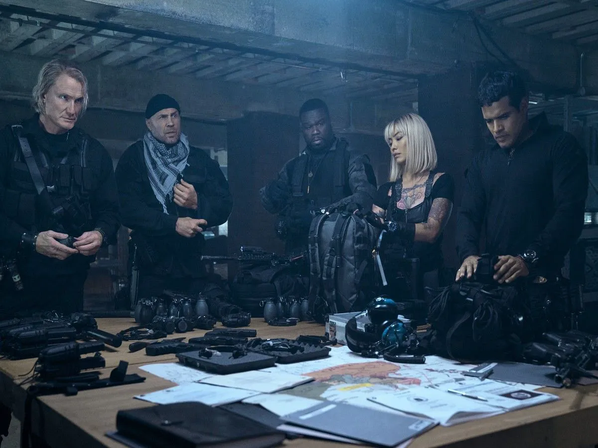 Dolph Lundgren as Gunner in a still from 