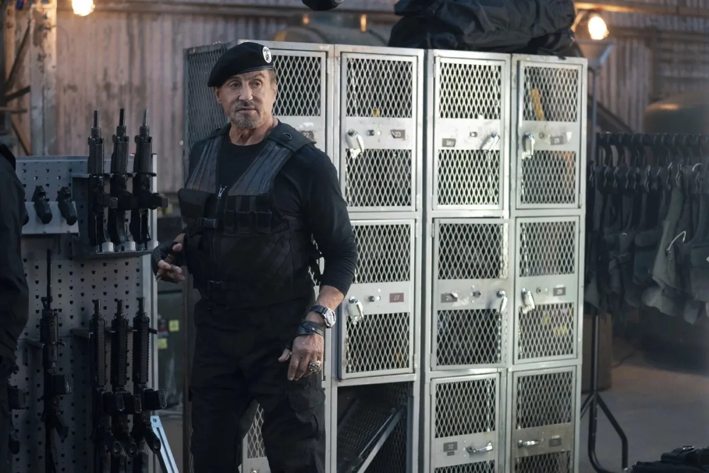 Sylvester Stallone as Barney in a still from 