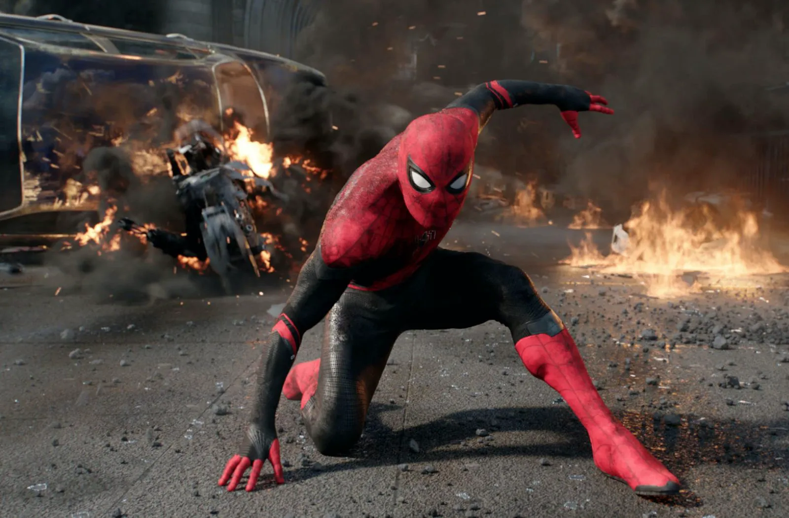 Tom Holland as Spider-Man in a still from 